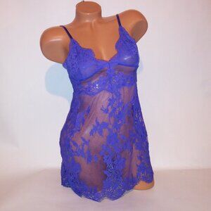 Victoria Secret Lingerie Chemise Slip Purple Allover Lace Adjustable Straps Wire